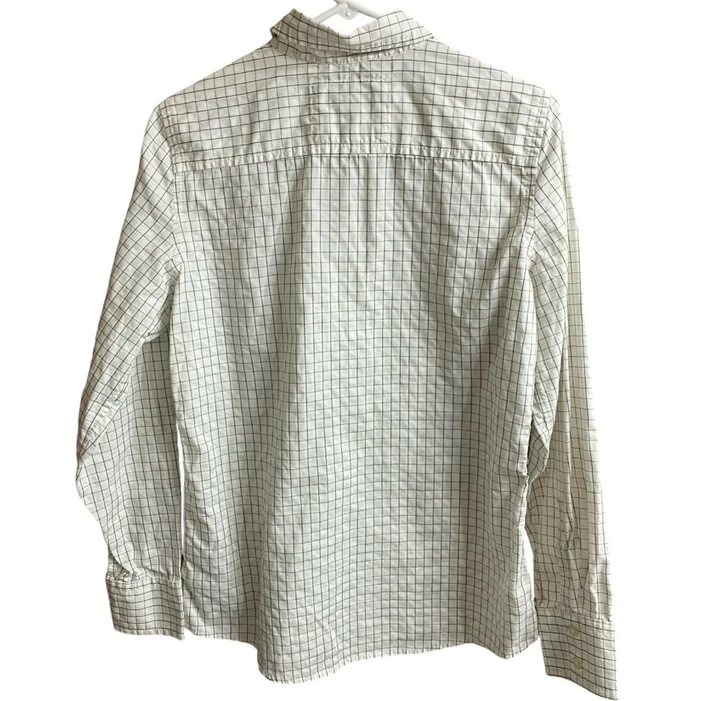 Banana Republic Classic White Green Gingham 100% Cotton Button Down Shirt Sz M